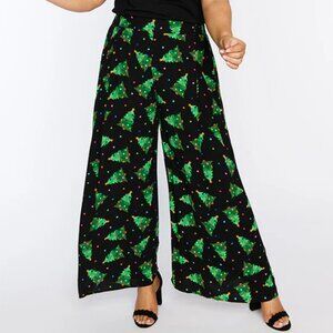 Christmas Tree Print Wide Leg Pants. Kitsch meets modern. NWT. US 18/20/22.